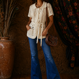 Cream Crochet Tie Waist Cardigan Top M