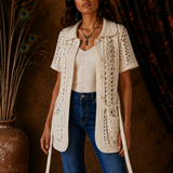 Cream Crochet Tie Waist Cardigan Top M