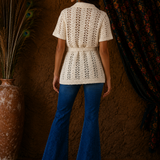 Cream Crochet Tie Waist Cardigan Top M