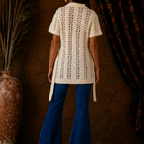 Cream Crochet Tie Waist Cardigan Top M