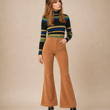 Retro Y2K Metallic Striped Stretch Turtleneck Sweater