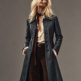 Vintage Leather Trench Coat  Dark Blue 8/10