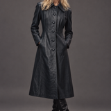 Vintage Leather Trench Coat  Dark Blue 8/10