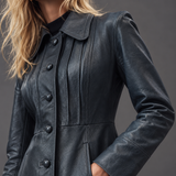 Vintage Leather Trench Coat  Dark Blue 8/10