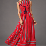 Vintage Leroy Red Polka Dot &amp; Stripe Maxi Dress s/xs