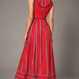 Vintage Leroy Red Polka Dot &amp; Stripe Maxi Dress s/xs
