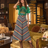 Vintage Rainbow Chevron Midi Skirt s/xs
