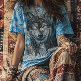Vintage Nature Wolf Tie-Dye Tee – Size L
