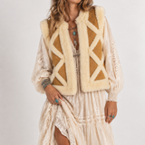 Vintage Sheepskin Suede Quilted Vest S/M
