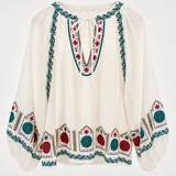 Bohemian Embroidered Cotton Cheesecloth Blouse – Cream – AU 12