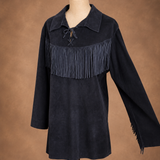 Vintage 1970s BOJO Black Suede Fringe Western Tunic – Unisex M/L