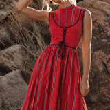 Vintage Leroy Red Polka Dot &amp; Stripe Maxi Dress s/xs