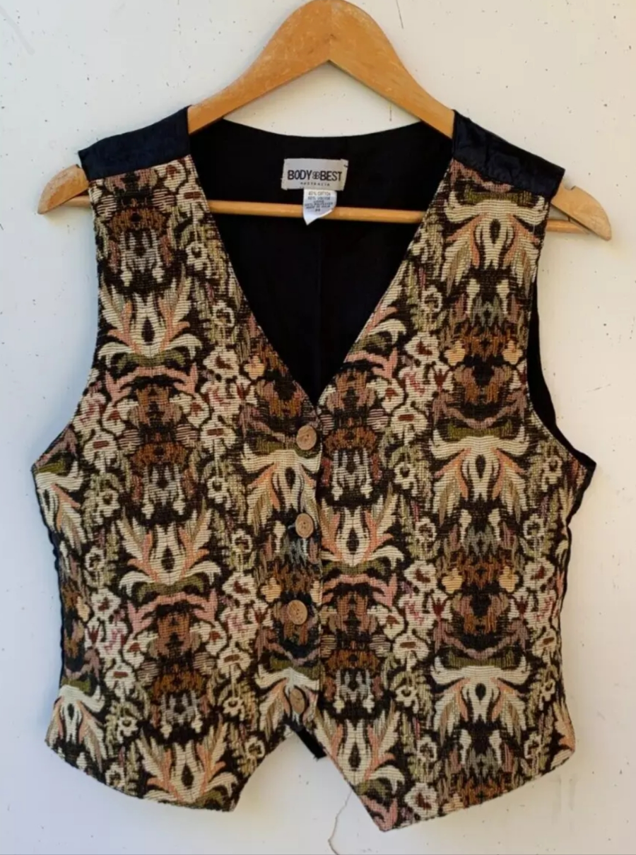 Vintage Retro Lined Tapestry Vest Size M