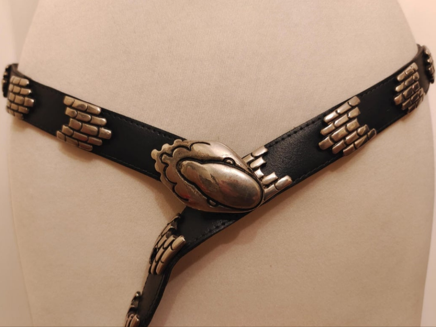 Vintage RARE Real Leather & Metal Snake Belt – Adjustable – 85cm