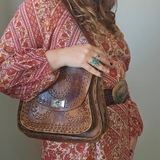Vintage Tooled Leather Shoulder Bag