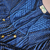 Vintage Adini Quilted Yoke Dress in Midnight Blue & Gold – Made in India (Size S/10)
