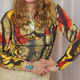 Roberto Cavalli, designer snakeskin long sleeve blouse M