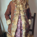 Vintage Suede & Fur Embroidered Coat – Boho Western Collector's Piece