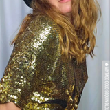 Vintage Gold Sequin Blouse with Floral Beaded Applique S/M