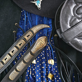 Vintage Snake Scale Western Belt – Black Leather with Brass Tip & Keeper Set