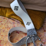 Vintage White Leather Belt with Ornate Silver buckle