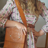 Vintage 70s Tooled Leather Crossbody Bag – Floral Western Folk Style