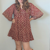 Tree of Life Block Print Dress – Easy Fit S–M-L