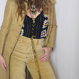 Chasing Unicorns Another Land Tan Velvet Bell Bottoms size L 12/14