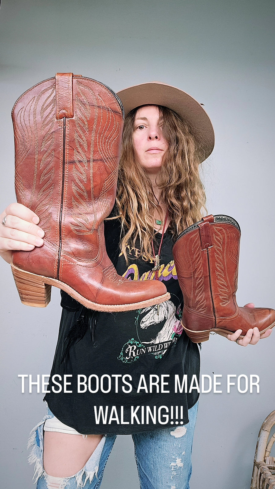 Tan Leather Vintage Cowboy Boots. US Sz 7 Berman’s