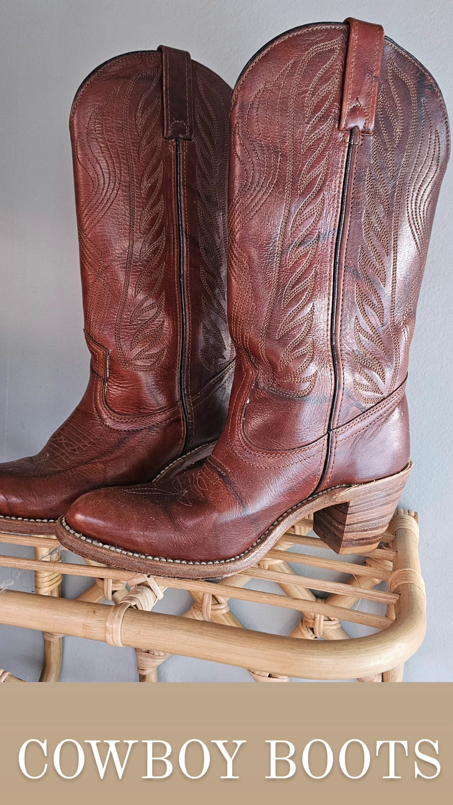 Tan Leather Vintage Cowboy Boots. US Sz 7 Berman’s