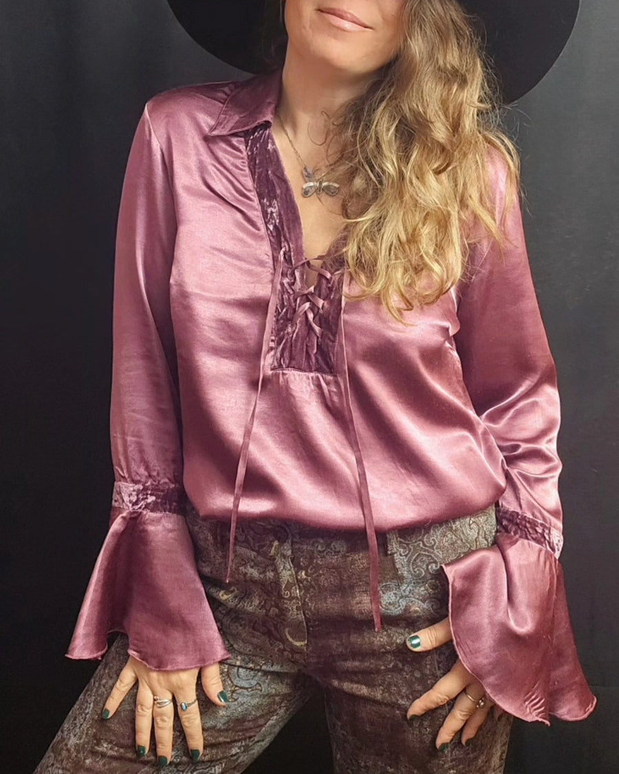 PURPLE VELVET SILK BLOUSE S