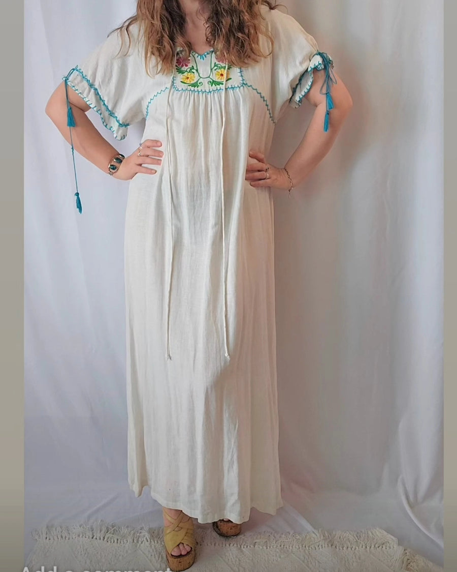 VINTAGE 70S EMBROIDERED FOLK DRESS L