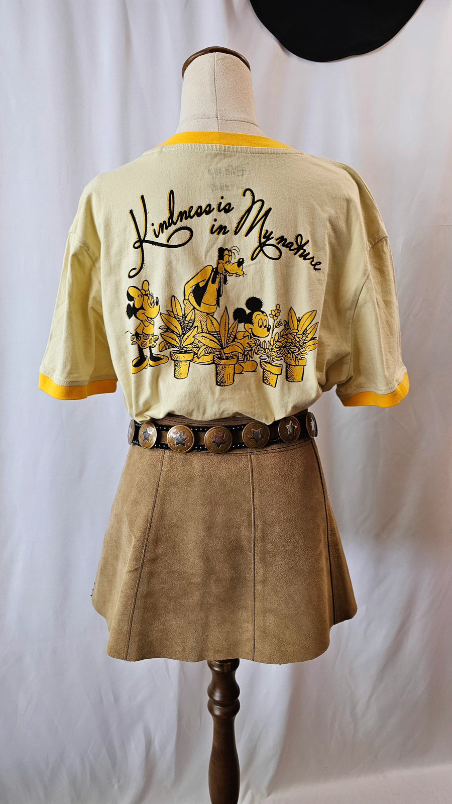 Disney Yellow Mickey Mouse "Kindness Is in My Nature" Ringer Tee (Size L)