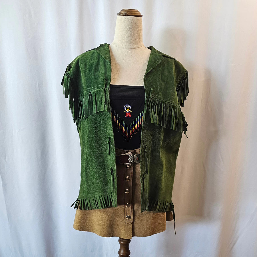 FOREST GREEN FESTIVAL FRINGE VEST M/L