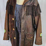 Native Indian Fringe Brown Beaded Coat Jacket M L XL Western
