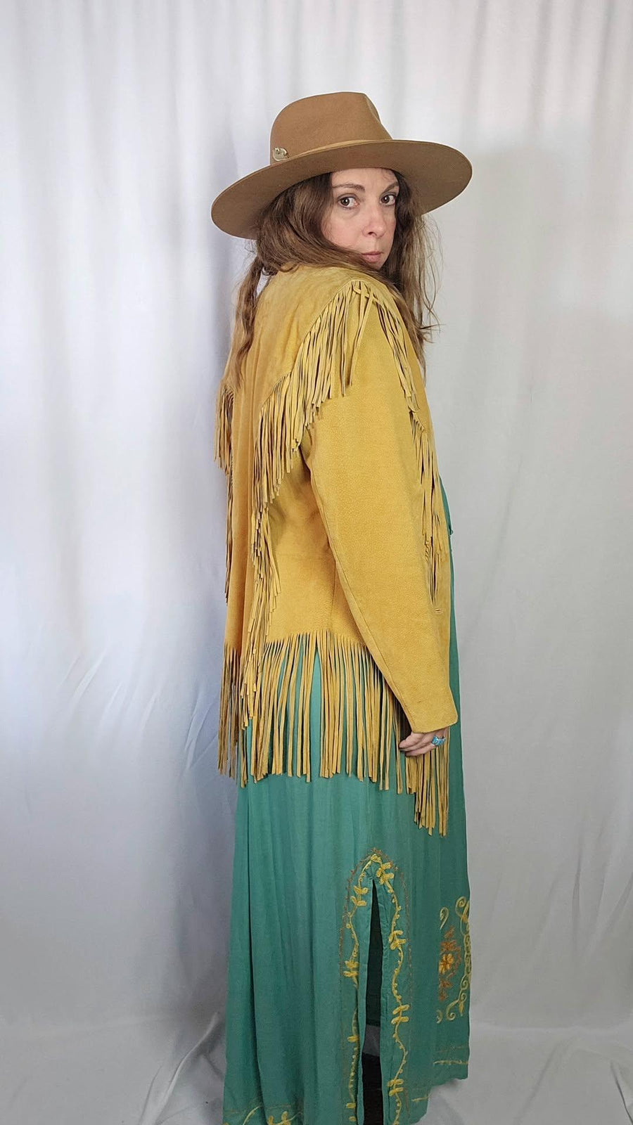 CRIPPLE CREEK Western Fringe suede tan jacket  - Cowgirl size Medium