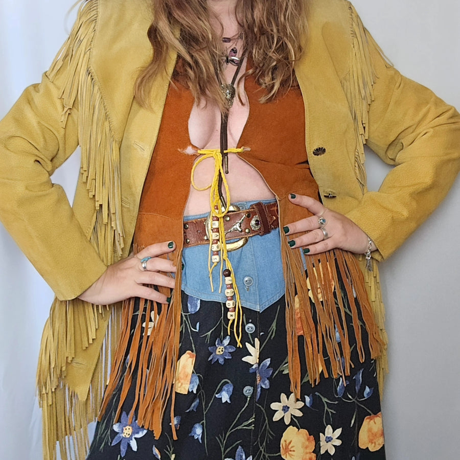 Fringe tan vest S/M