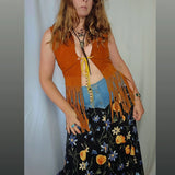 Vintage Tan suede Fringe vest S/M
