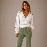 Gardenia Embroidered Wrap Top by MOSS – BNWT – Size 10