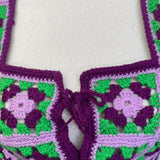 Vintage 70’s Handmade Crochet Flower Vest – Lace Up Detail