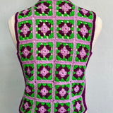 Vintage 70’s Handmade Crochet Flower Vest – Lace Up Detail