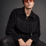 Vintage 1970s BOJO Black Suede Fringe Western Tunic – Unisex M/L