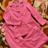 Vintage 1970s Red &amp; White Gingham Two-Piece Suit | Handmade 70s Flared Pantsuit s/xs