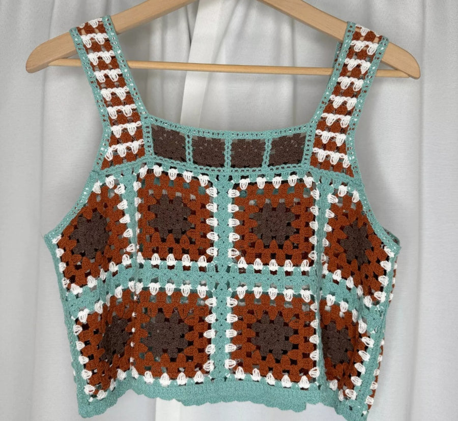 Hand crochet Granny Square top 10/12