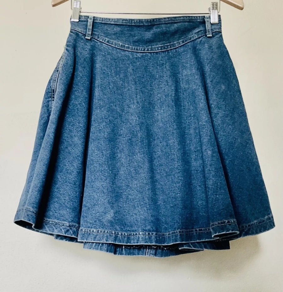 Vintage PIONEER 80s Denim Circle Mini Skirt – Western Cowgirl Style – AU Sz 12-14 (M-L)