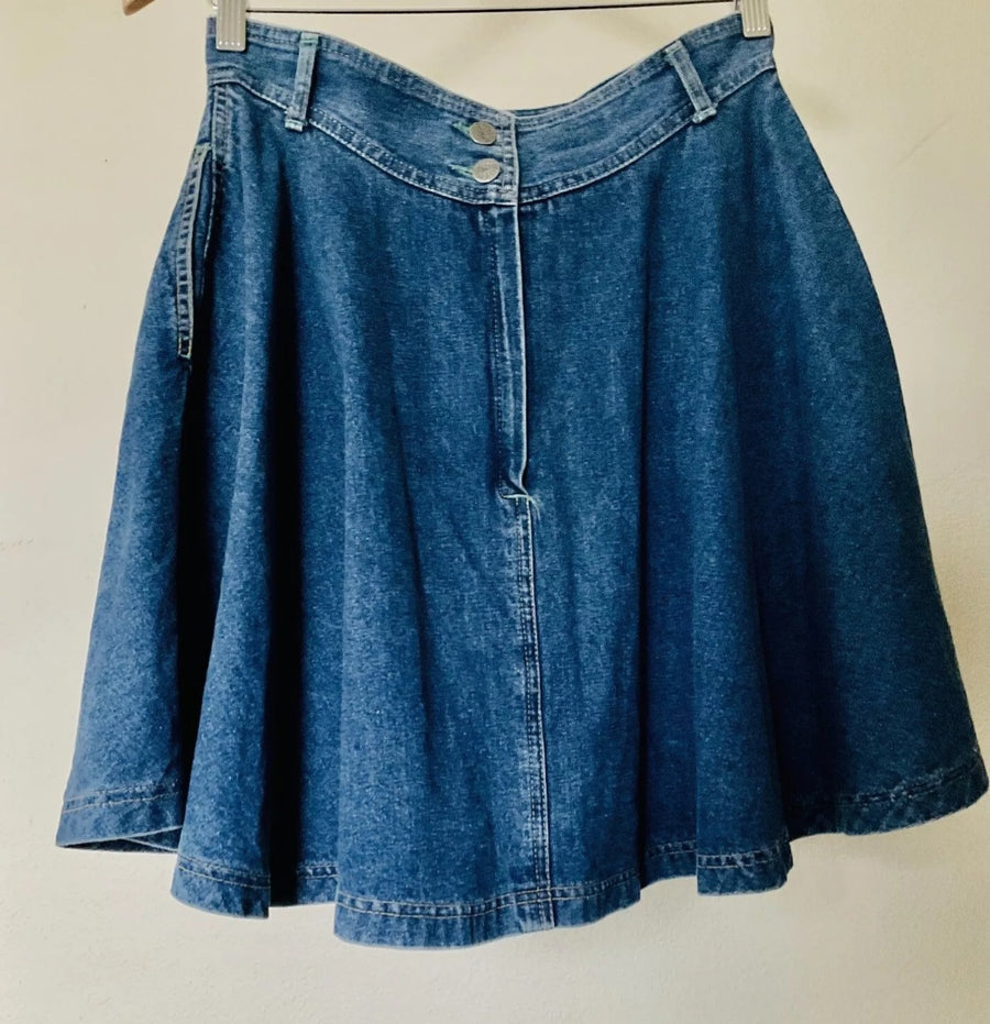 Vintage PIONEER 80s Denim Circle Mini Skirt – Western Cowgirl Style – AU Sz 12-14 (M-L)