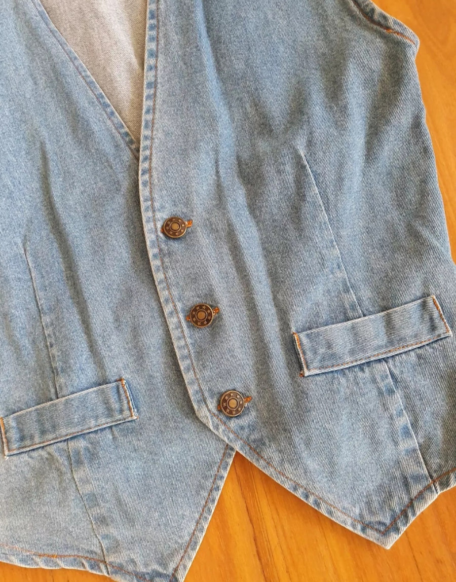 Vintage 90s Denim Vest – Classic Blue Wash – S