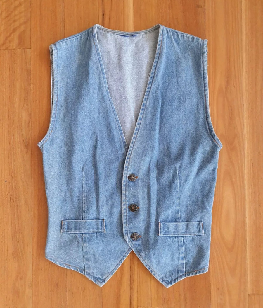 Vintage 90s Denim Vest – Classic Blue Wash – S