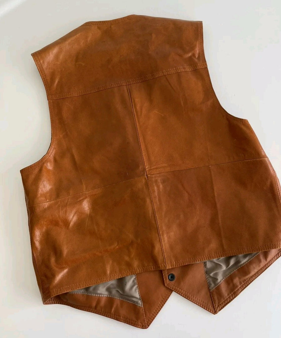Men’s Genuine Leather Vintage Vest And pants Suit Size M