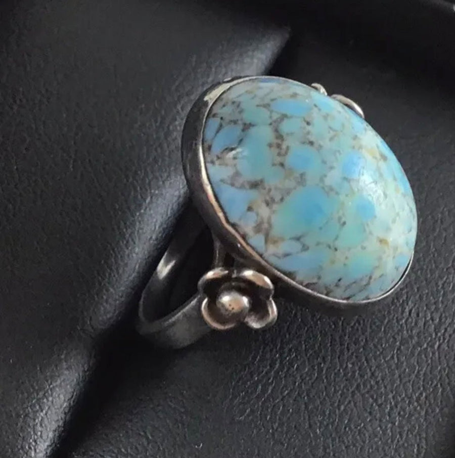 PERSIAN TURQUOISE STERLING SILVER RING SIGNED